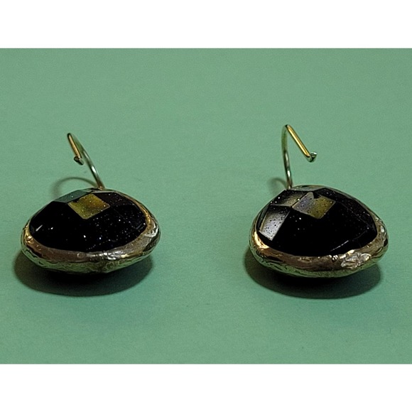 Vintage Gold Tone and Black Shimmer Earrings - Picture 7 of 10